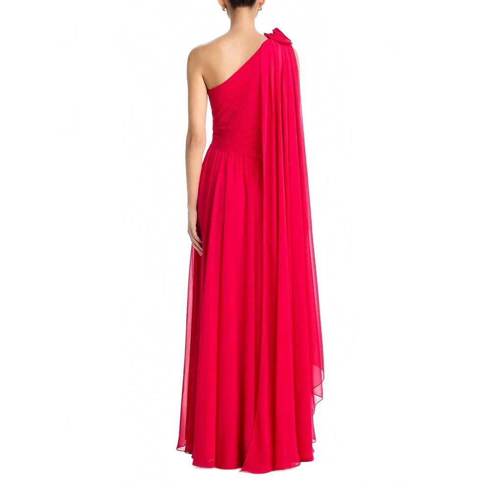 NEW TERI JON one shoulder chiffon trim gown in fuchsia - Picture 2 of 3